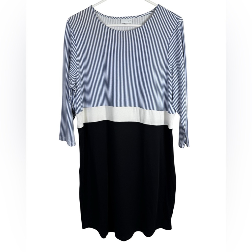 J.Jill Striped Color Block Lightweight Shift Dress 3/4 Sleeves SizeLarge NWT